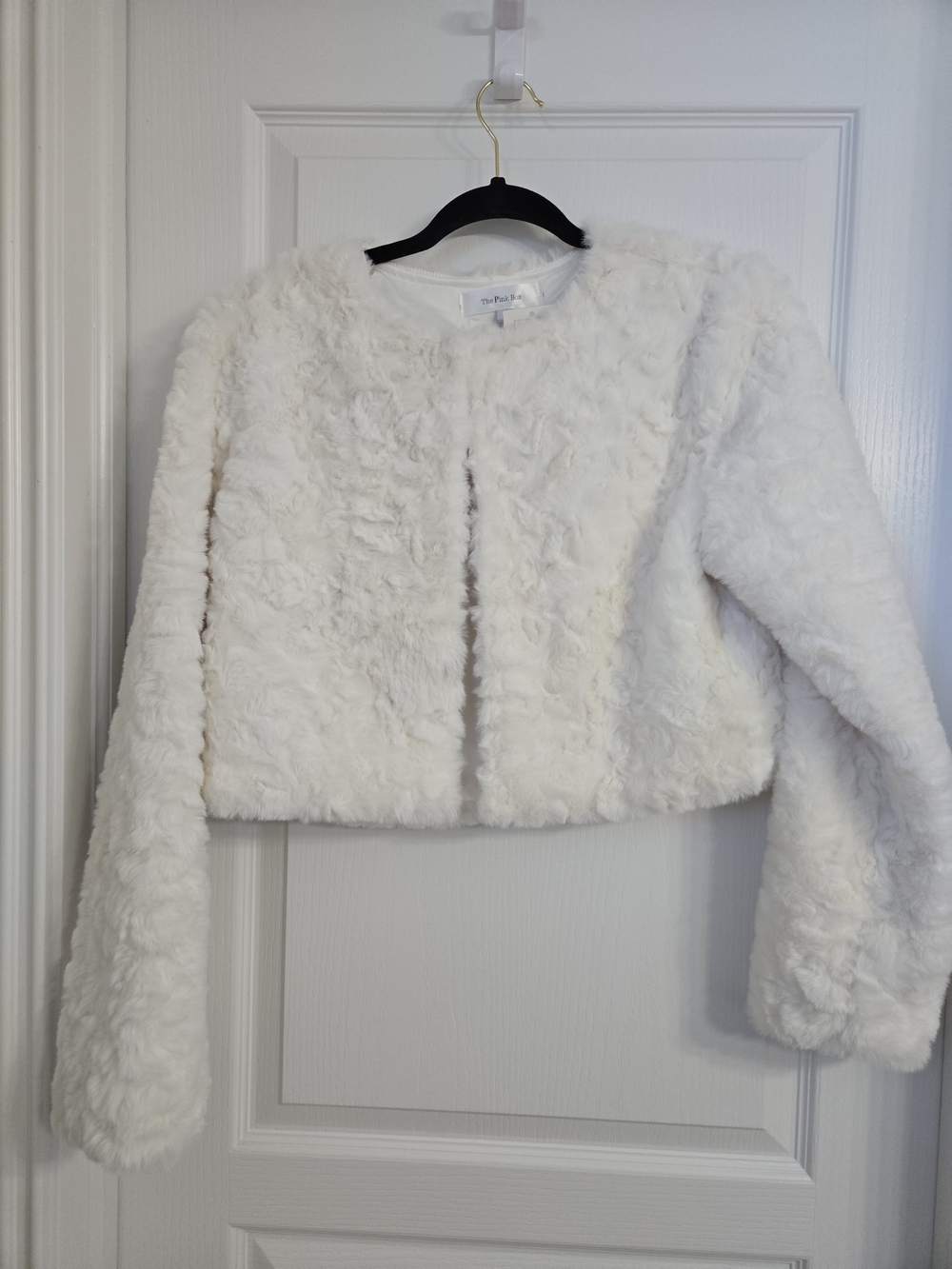 Plush Faux Fur Cropped Jacket in Soft White